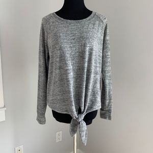 Grey Socialite Long Sleeve Front Tie Tee